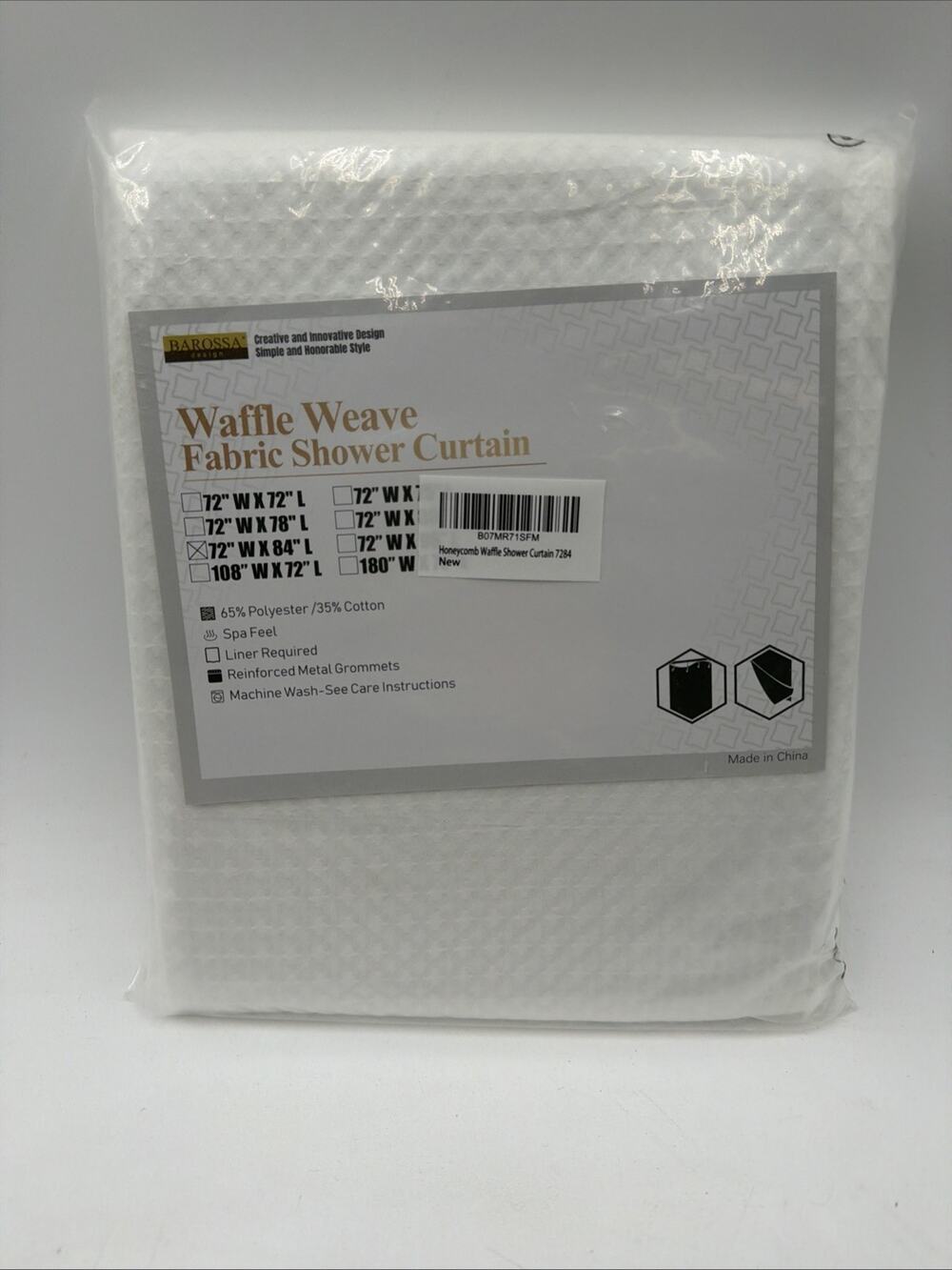 Barossa Design Extra Long Fabric Waffle Weave Shower Curtain 84 inch Height,